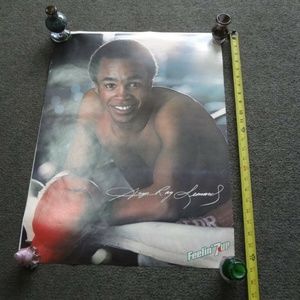 Young Star Sugar Ray Leonard Signed 7up Bud Lite Boxing Beer Liquor Poster 19x25